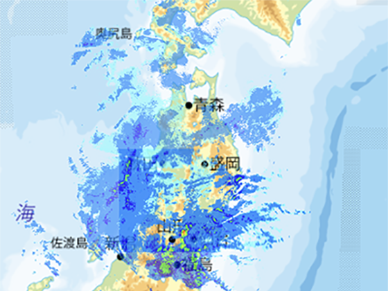 5時間先までの雨雲·雷雲を表示