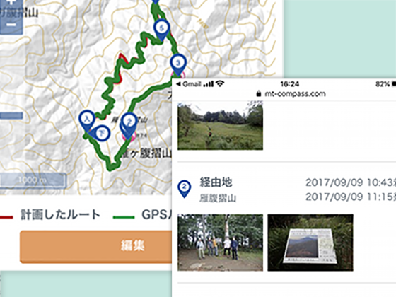 取得した歩行ログやアップロードした写真を表示